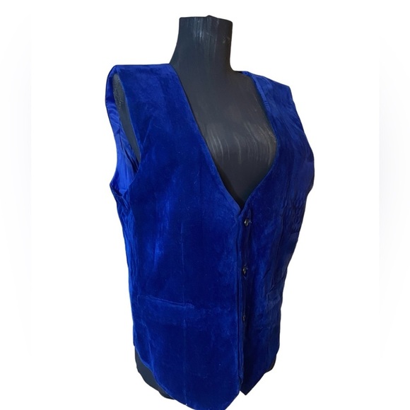 Men’s Blue Suede Button-down Vest - Picture 9 of 14